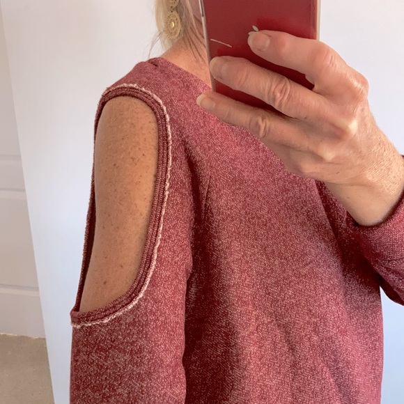 Burgundy Cold Shoulder Long Sleeve Sweatshirt - Picture 7 of 7